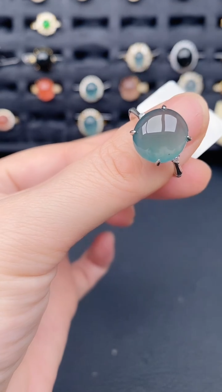 银S925镶嵌戒指翡翠天然a货翡翠103