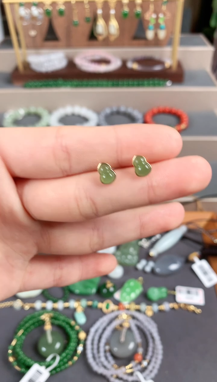 银S925镶嵌和田玉耳饰2