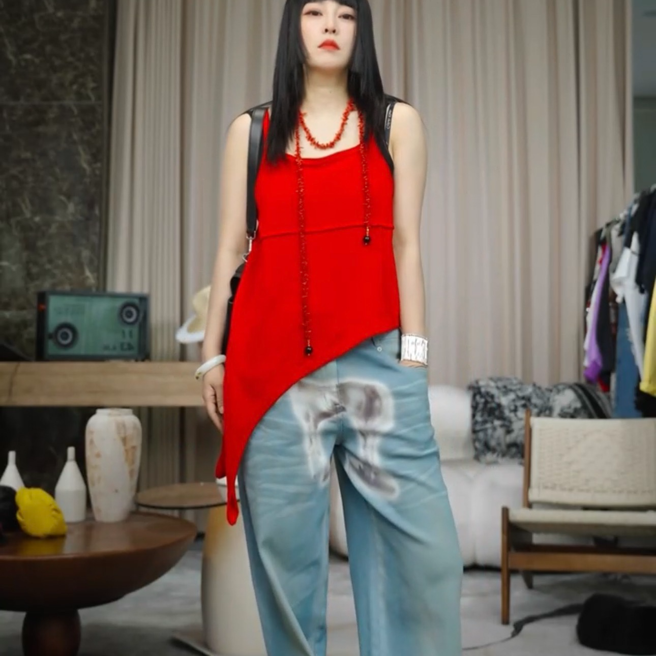 infobyfive福利夏季新款时尚彩色斜边不规则吊带背心NF0504129