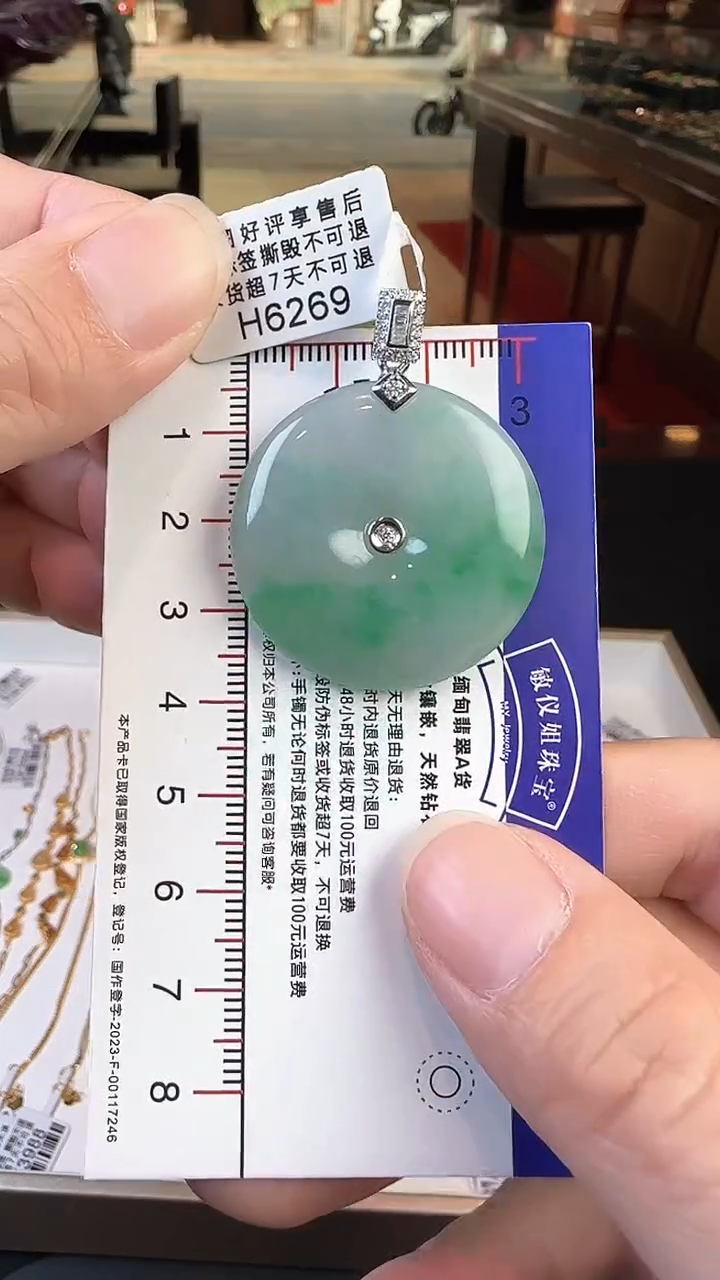 【闪购商品】翡翠颈饰18K金镶嵌H6269冰飘绿平安扣