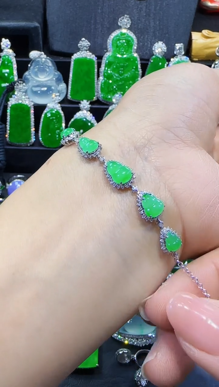 【闪购商品】翡翠手链18K金镶嵌手链