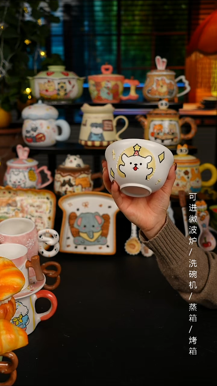 陶瓷便携款景德镇高温釉下彩创意瓷 2个碗