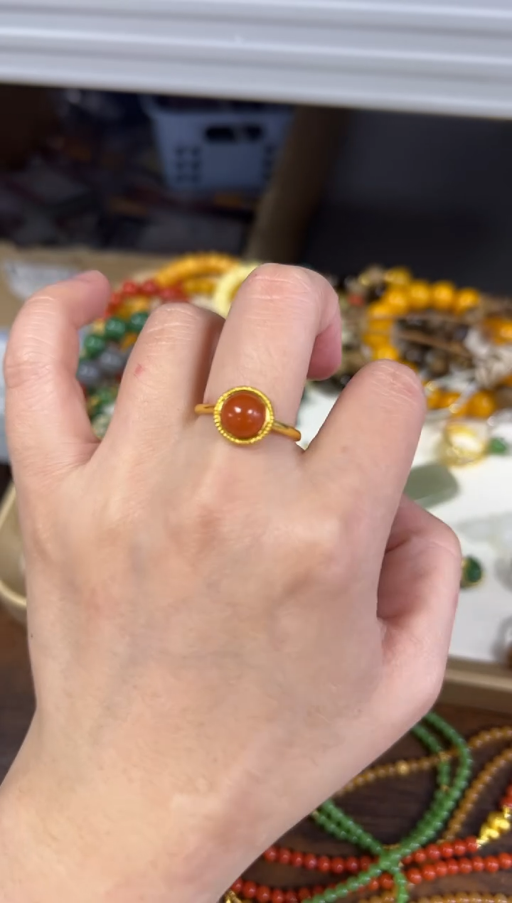 未镶嵌南红玛瑙戒指南红玛瑙圆盘镶嵌款戒指[86]