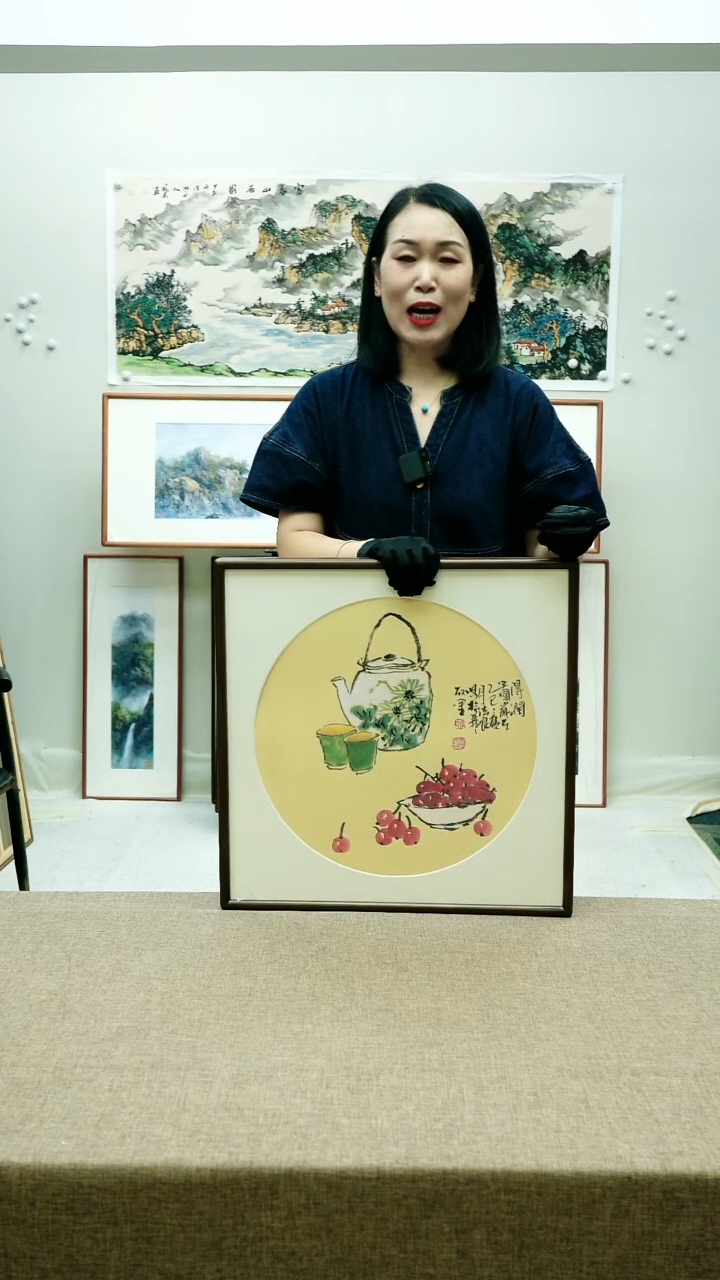 国画52*52李法良手绘花鸟带框