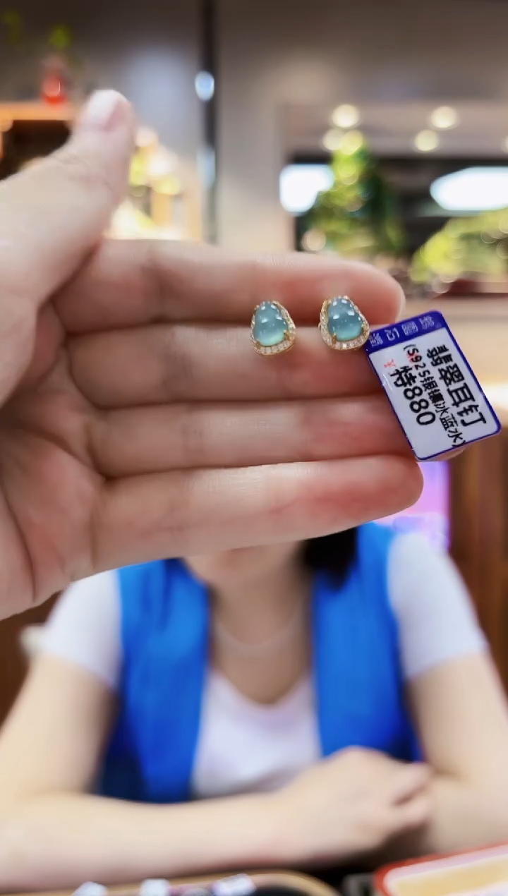 和田玉银S925镶嵌颈饰耳钉