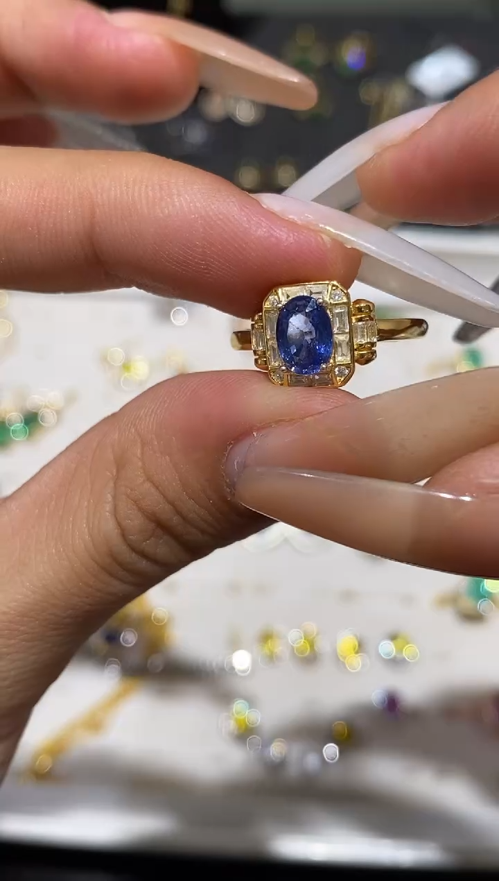 戒指蓝宝石银S925镶嵌戒指