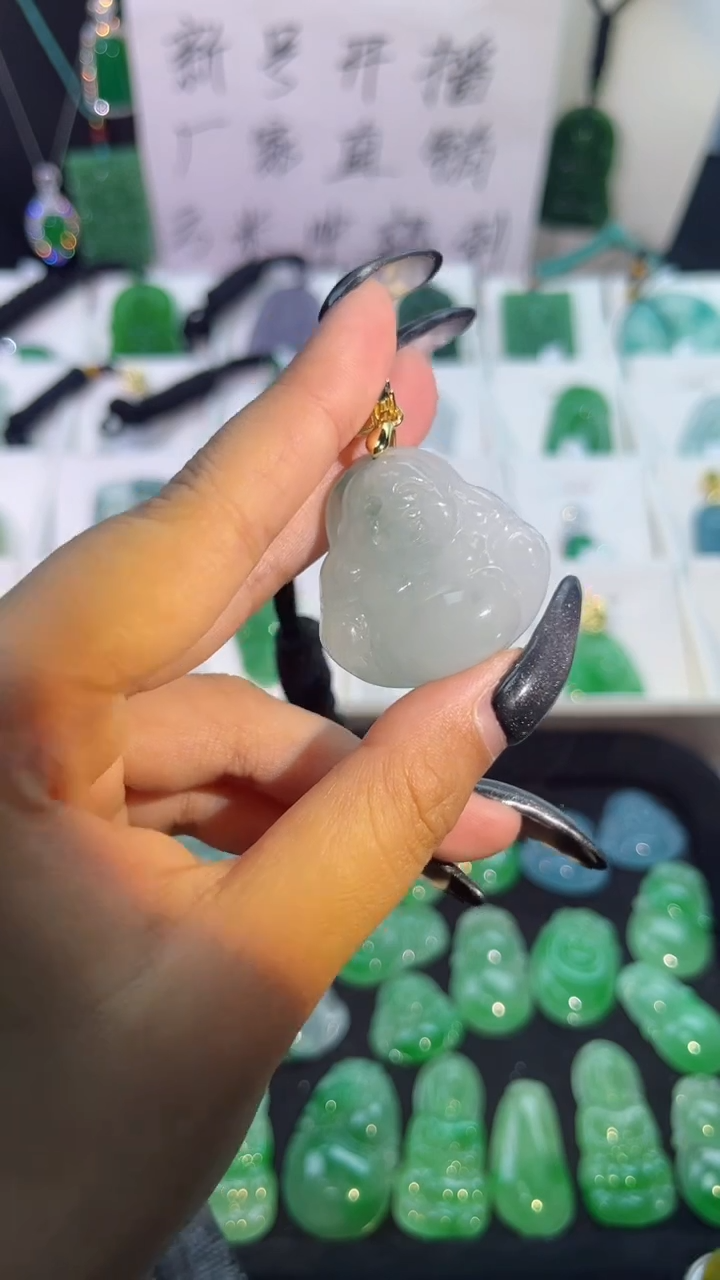 【闪购商品】翡翠手串银S925镶嵌翡翠颈饰925银镶嵌天然翡翠吊坠