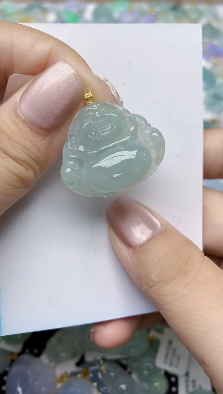 翡翠18K金镶嵌颈饰天然缅甸A货翡翠