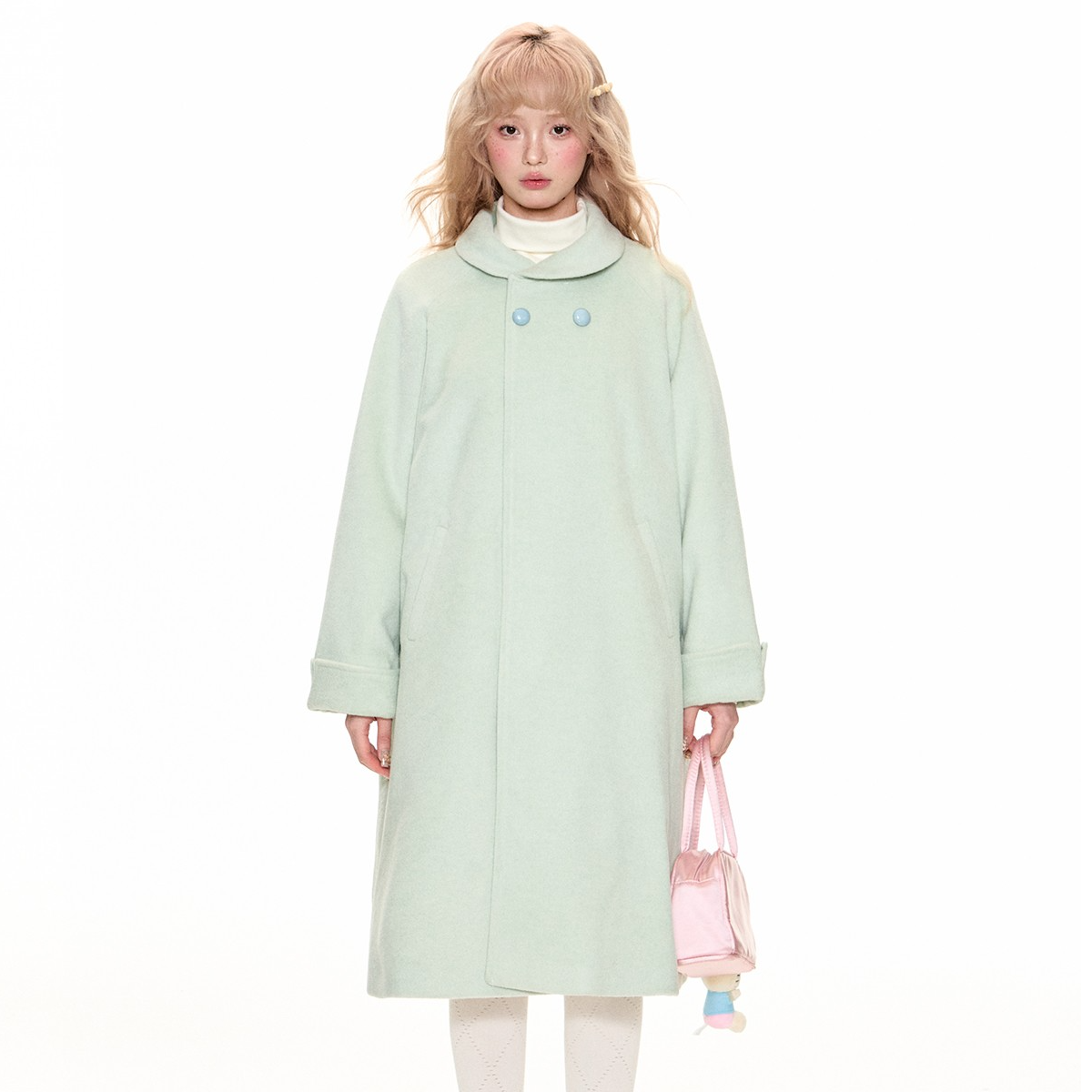 Romance Nanci南西 薄荷绿中古大衣中长款