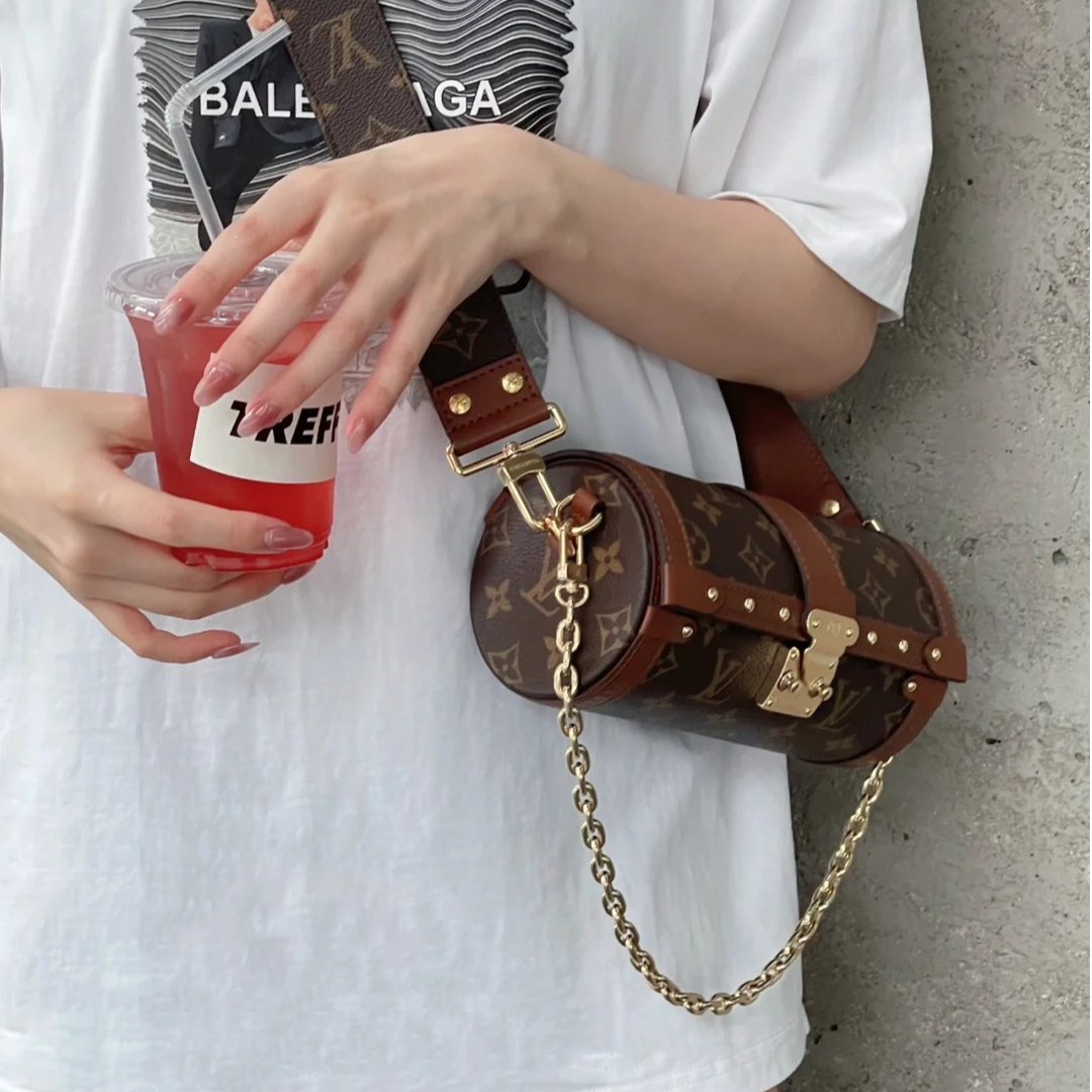 95新 LouisVuitton/路易威登 小花Jerry活动巴比龙链条圆桶包芯片