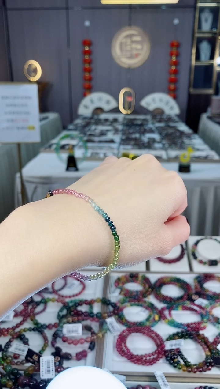 未镶嵌老矿碧玺色标净体单圈手串3mm+碧玺dan多样性发货一条