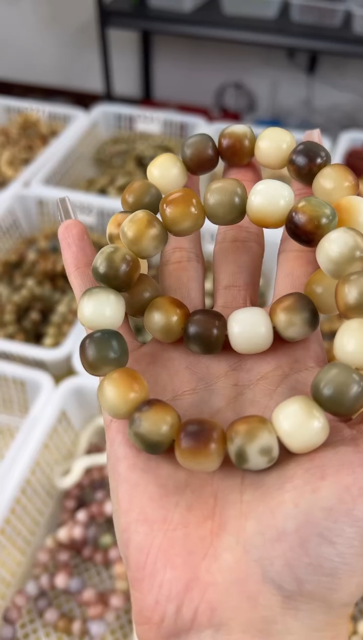 手串菩提根/象牙果敦煌卡13手工干磨飘花桶珠手串336