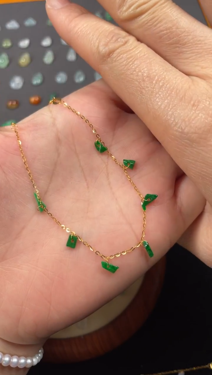 套链18K金镶嵌翡翠一个JK237