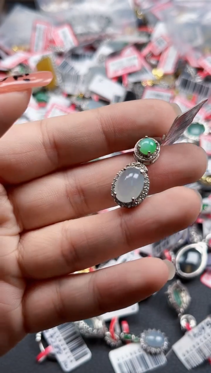 银S925镶嵌戒指翡翠天然A货缅甸翡翠