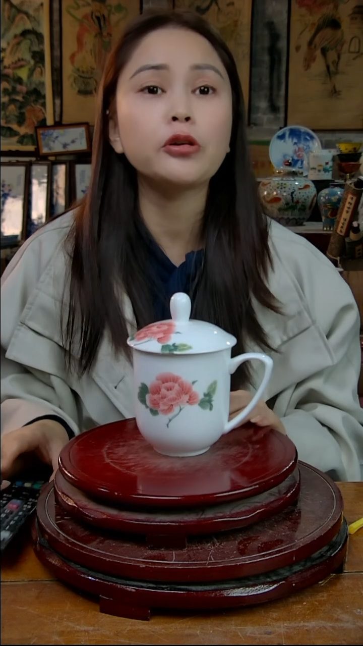 摆件陶景德镇陶瓷摆件芙蓉花办公杯