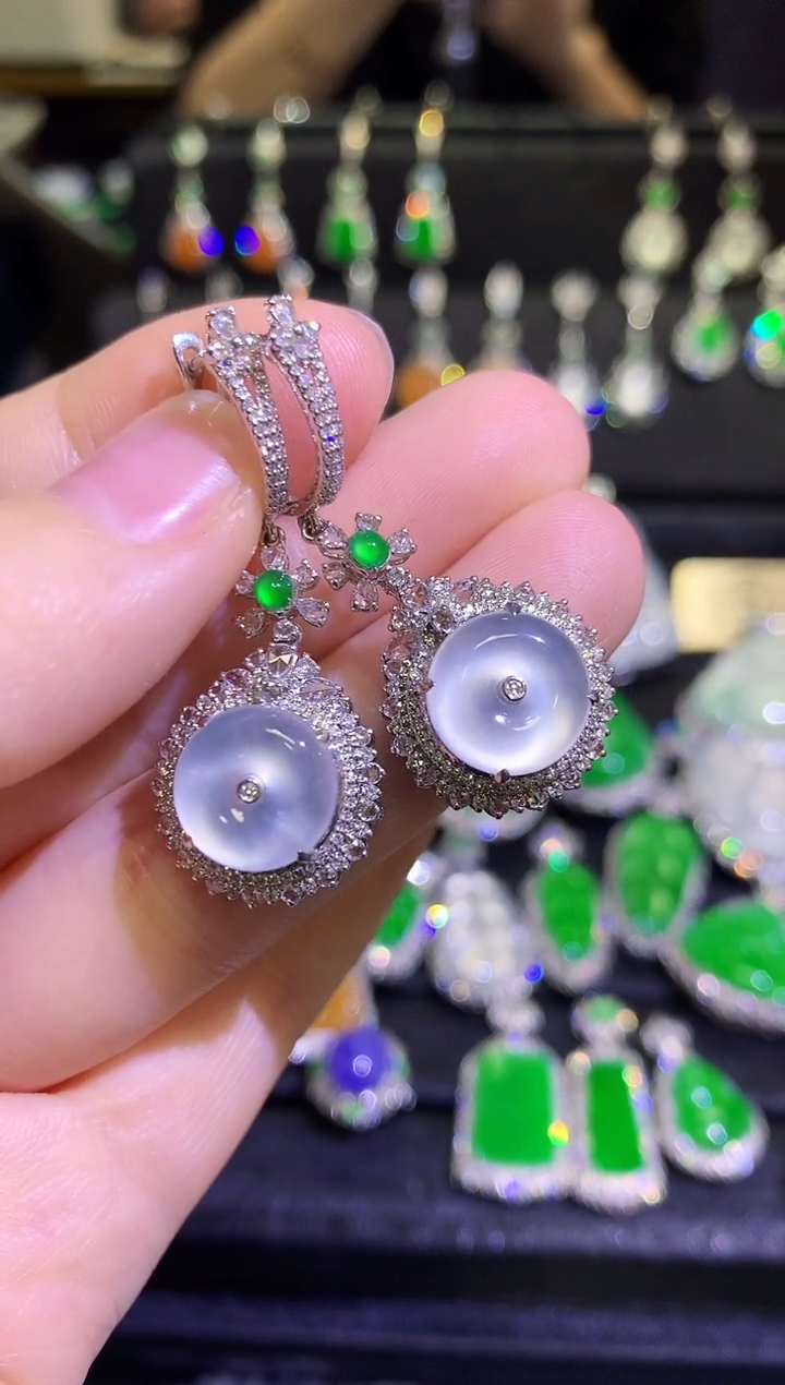 【闪购商品】翡翠耳饰18K金镶嵌玻璃种平安扣耳坠