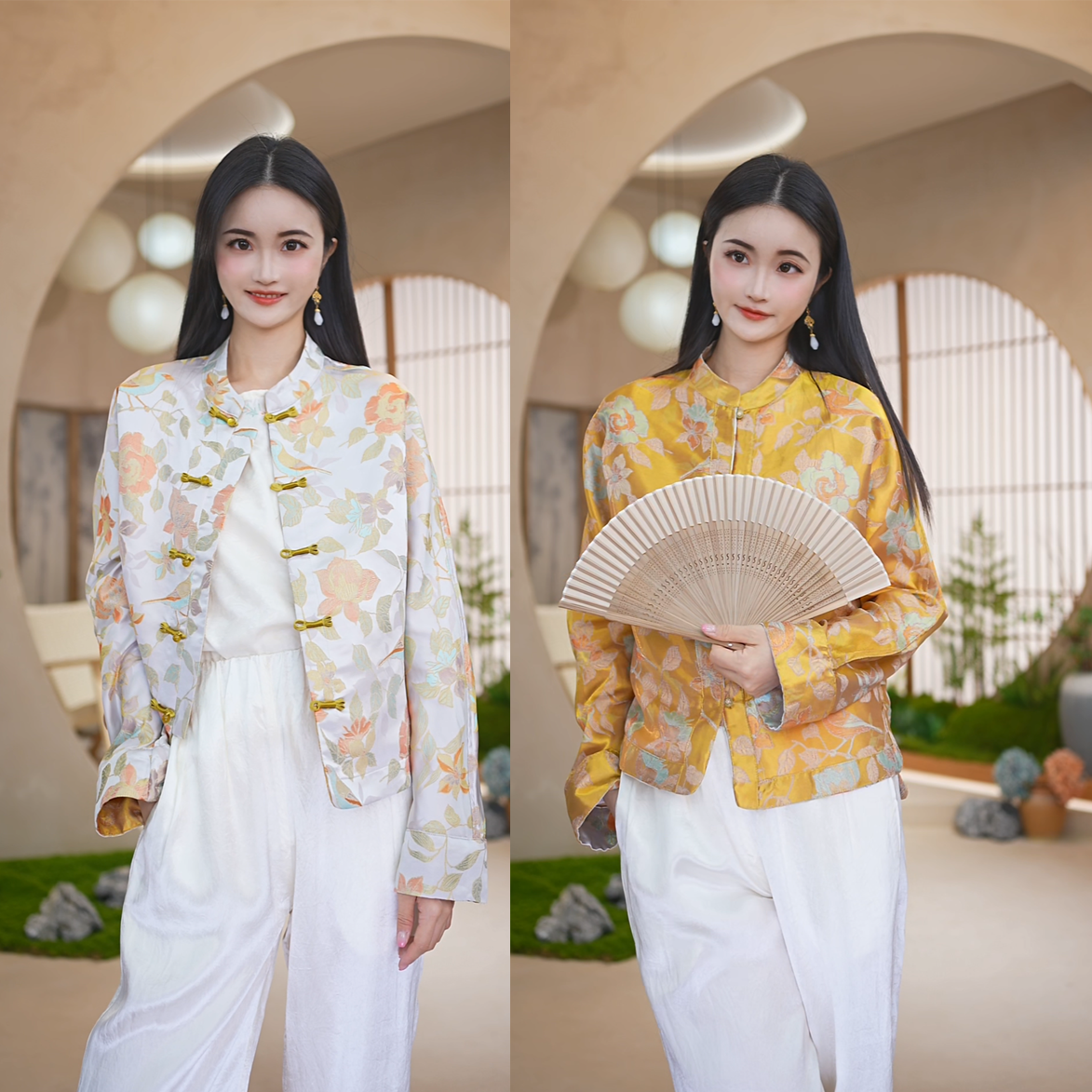 赠李白 气质提花双面穿新中式衬衫女2025新款轻国风刺绣上衣8105