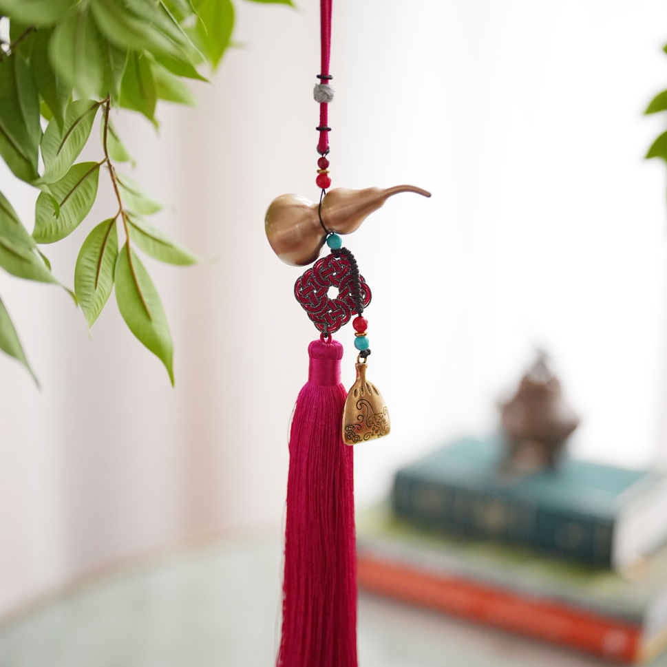 【奇居亭】大单结葫芦玫红T2号客厅装饰摆件 家用车载装饰挂件