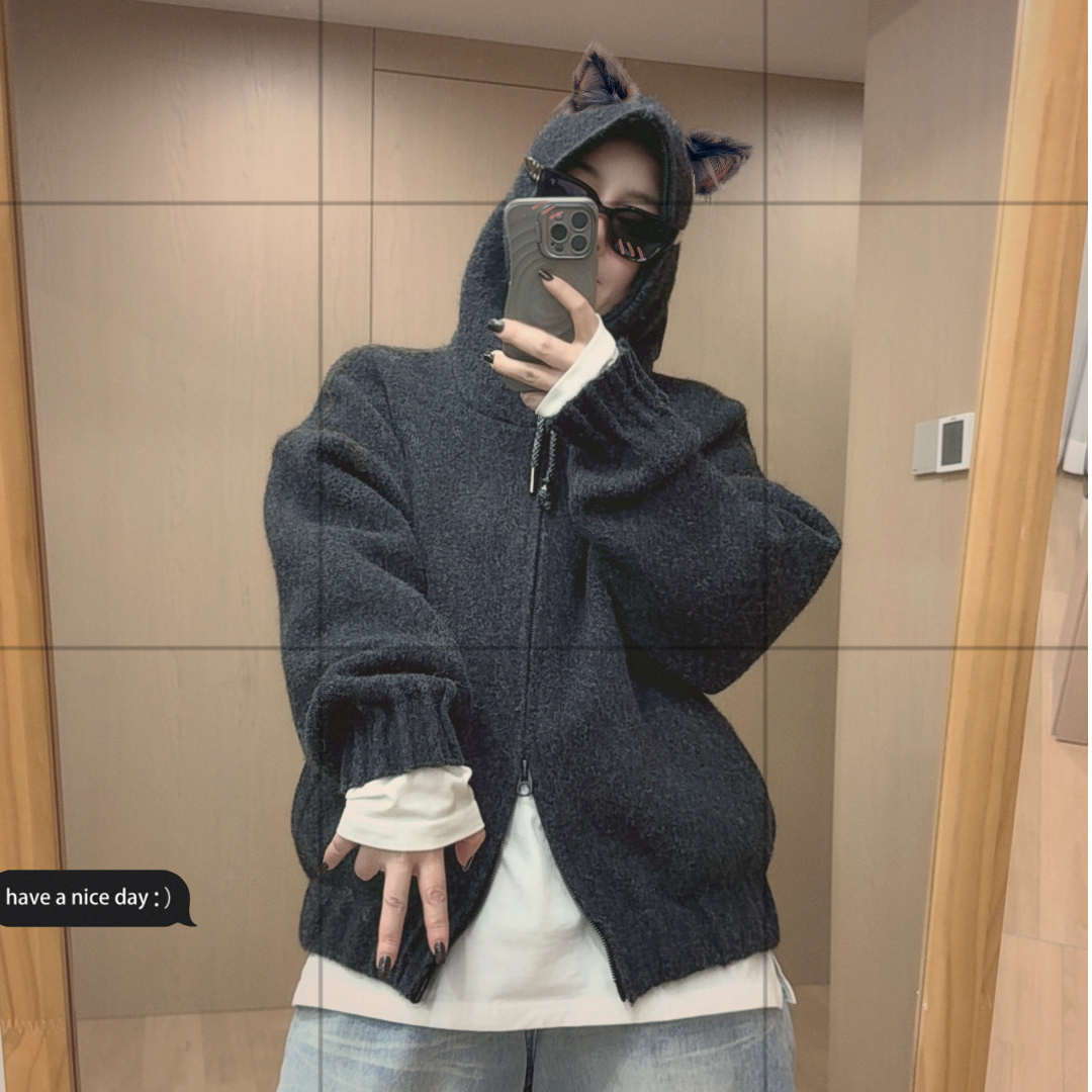 冬  解构手工贝壳撞色一体式拉链卫衣外套  男女同款