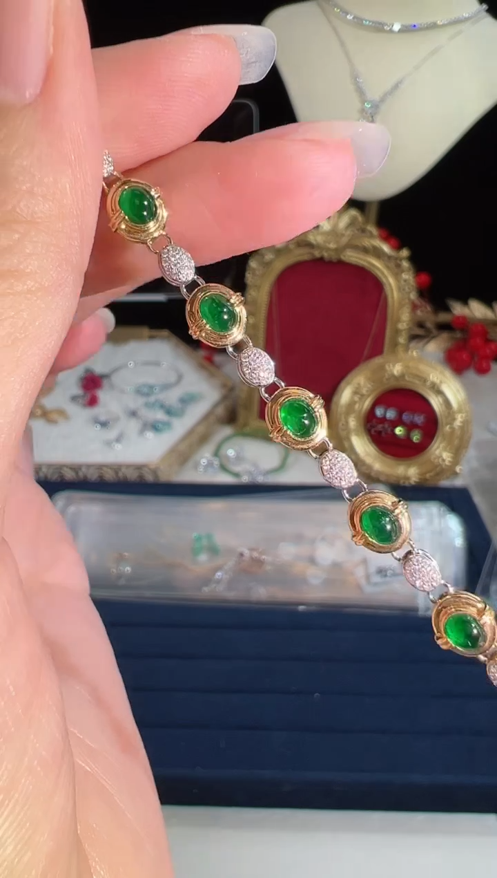 【闪购商品】祖母绿手链18K金镶嵌BB3613#-W+Y#90