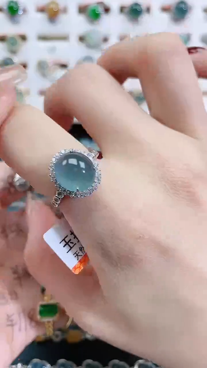 银S925镶嵌戒指翡翠 天然翡翠