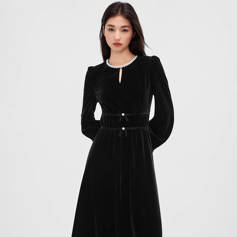 【晨粉专享价】【佟丽娅同款】珂莱蒂尔赫本风丝绒连衣裙KF12609W0