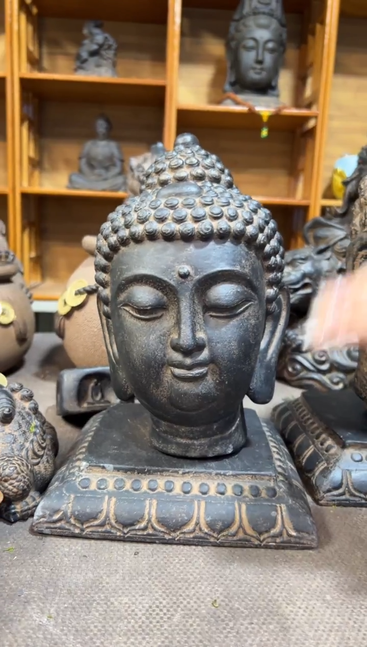 陶土【火山泥】小佛首+莲花底座