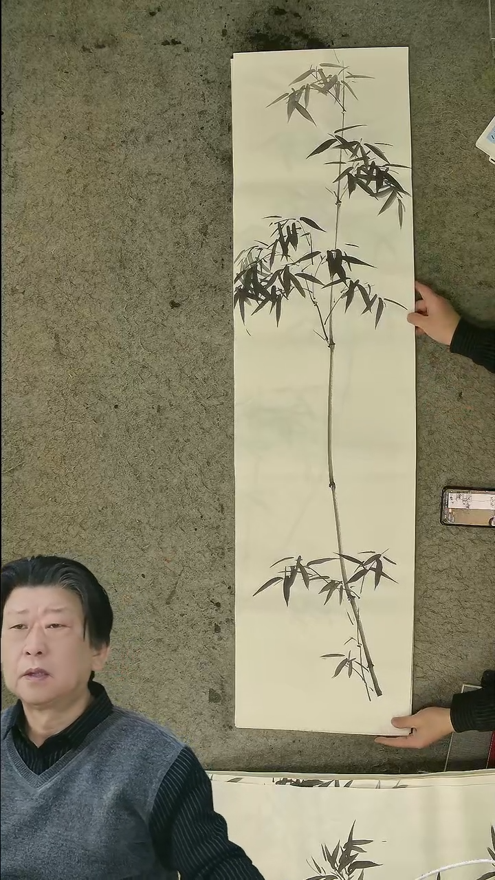 国画四尺对开  墨竹条屏 34*138cm