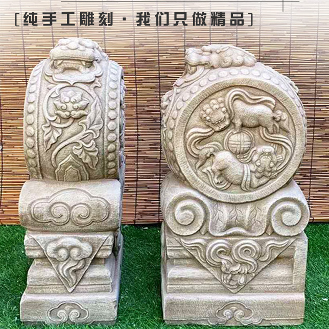 天然汉白玉做旧仿古石雕门墩石鼓庭院门口摆件