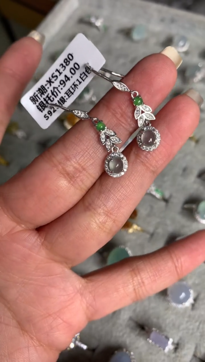 银S925镶嵌戒指翡翠耳饰
