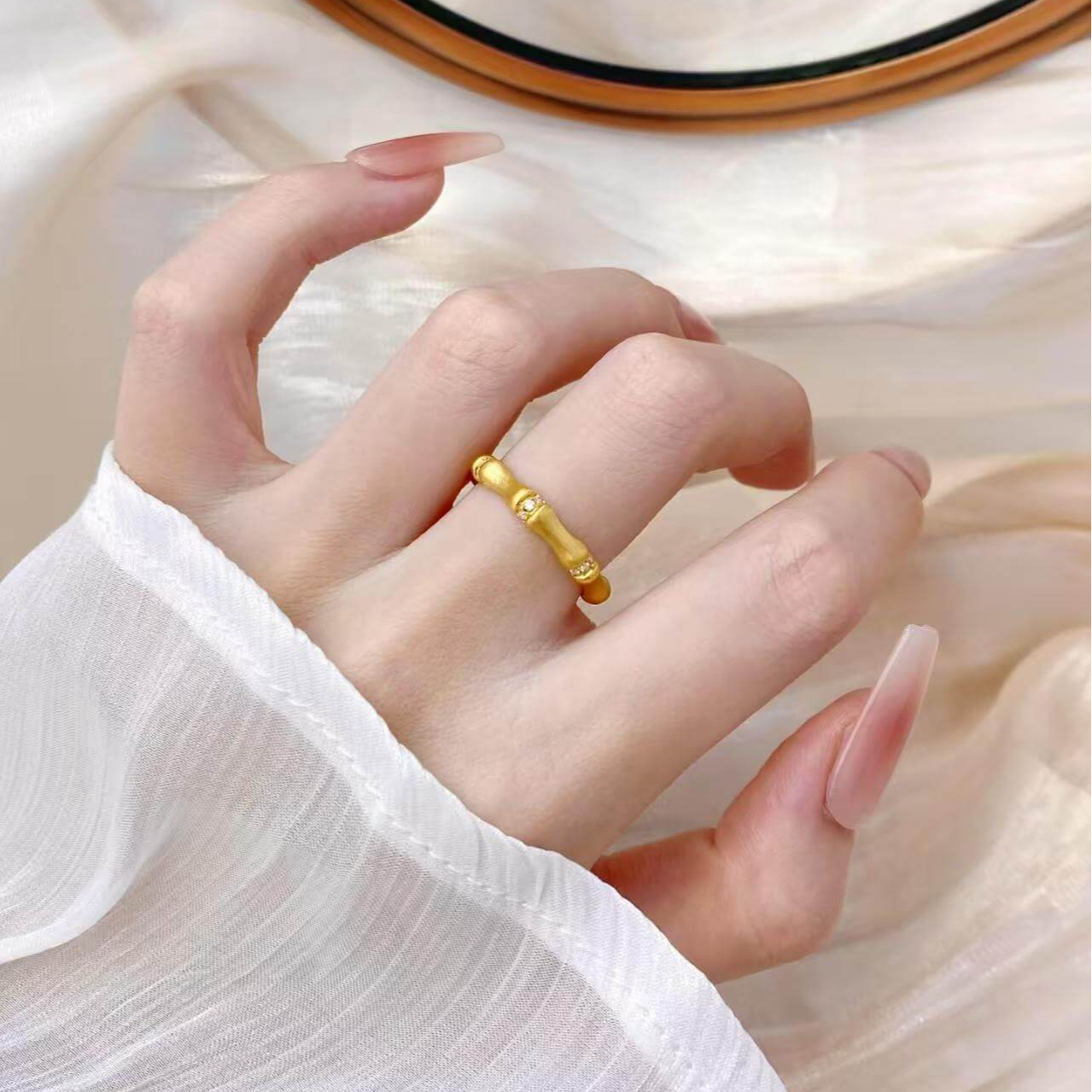 5D足金999中古拉丝竹节戒指节节高升送闺蜜送长辈