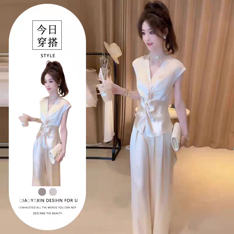 2025年法式INS风休闲风慵懒风时尚套装阔腿裤职场休闲风2767