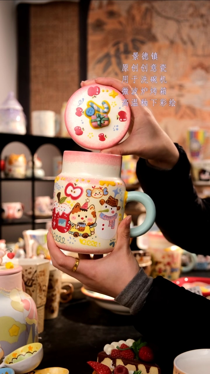 摆件陶小****比旺的可以陶瓷手工手绘设计师款