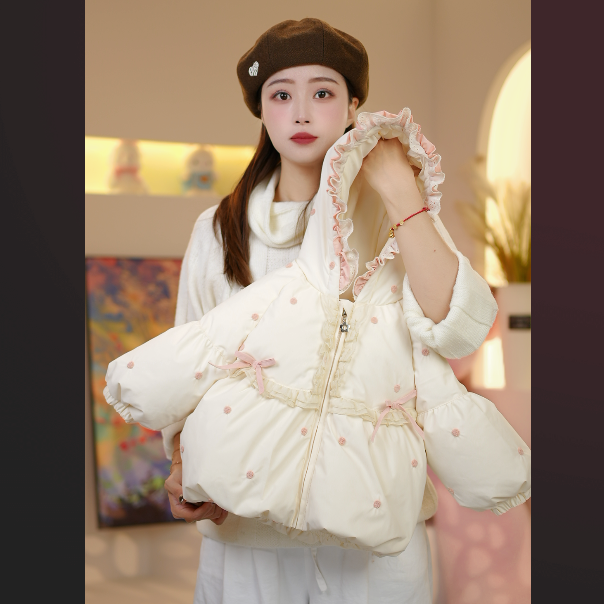 小乖家定制女童白鸭绒加厚款甜美保暖冬季波点女宝宝时髦洋气百搭