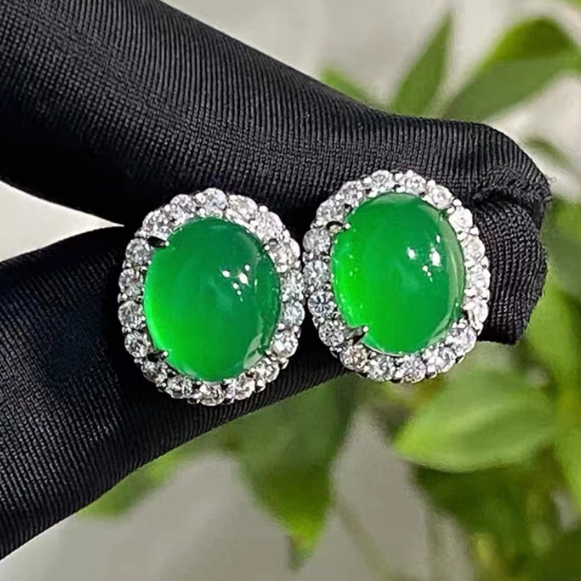 【品颂珠宝】天然珠宝玉石无纹无裂精美百搭满钻耳钉W1106