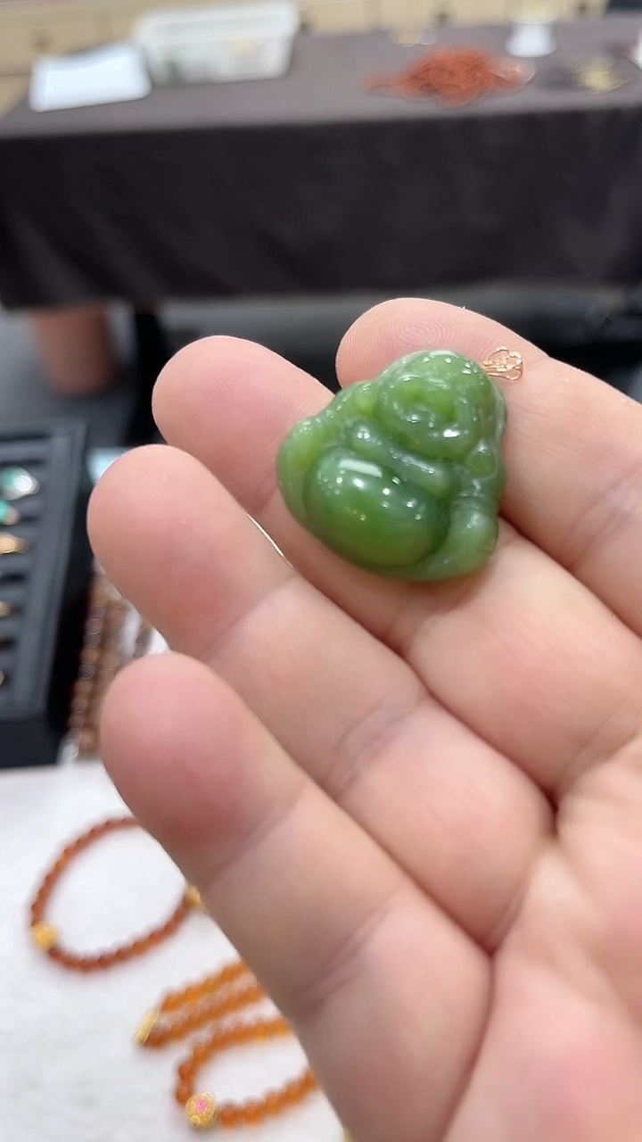 【闪购商品】和田玉吊坠18K金镶嵌多样性发其一25022417