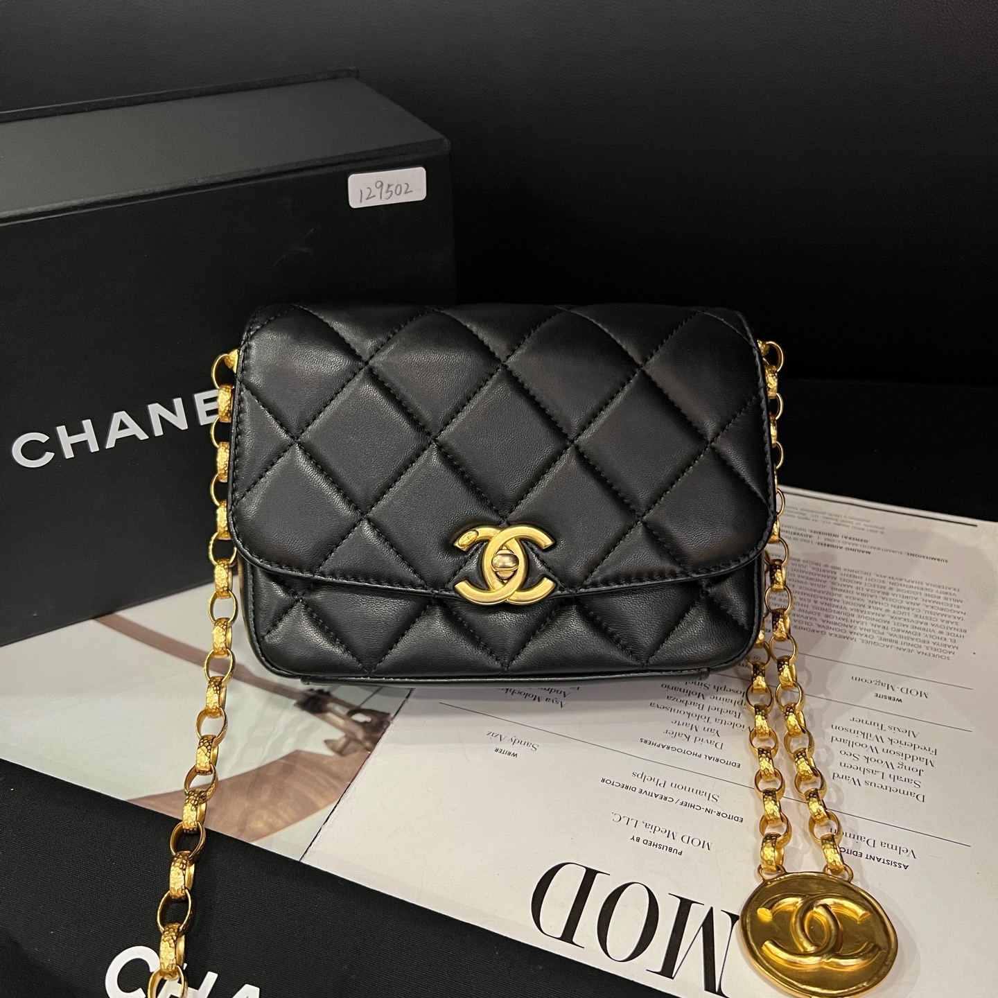 99新 Chanel/香奈儿 专柜31600黑金20年方胖单肩包B6440寄卖服务