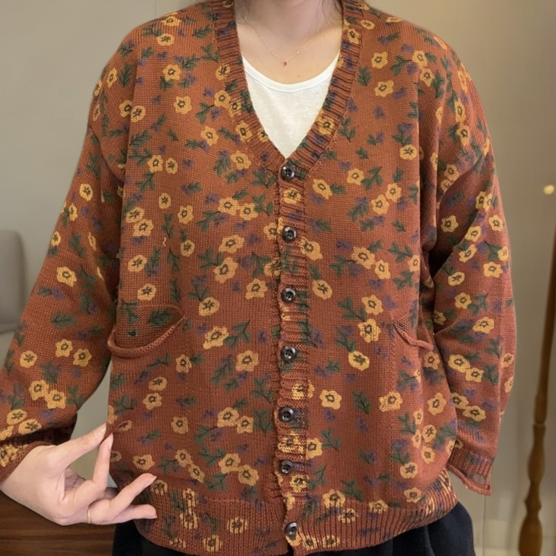 棉~（小花朵 开衫）女款宽松针织衫