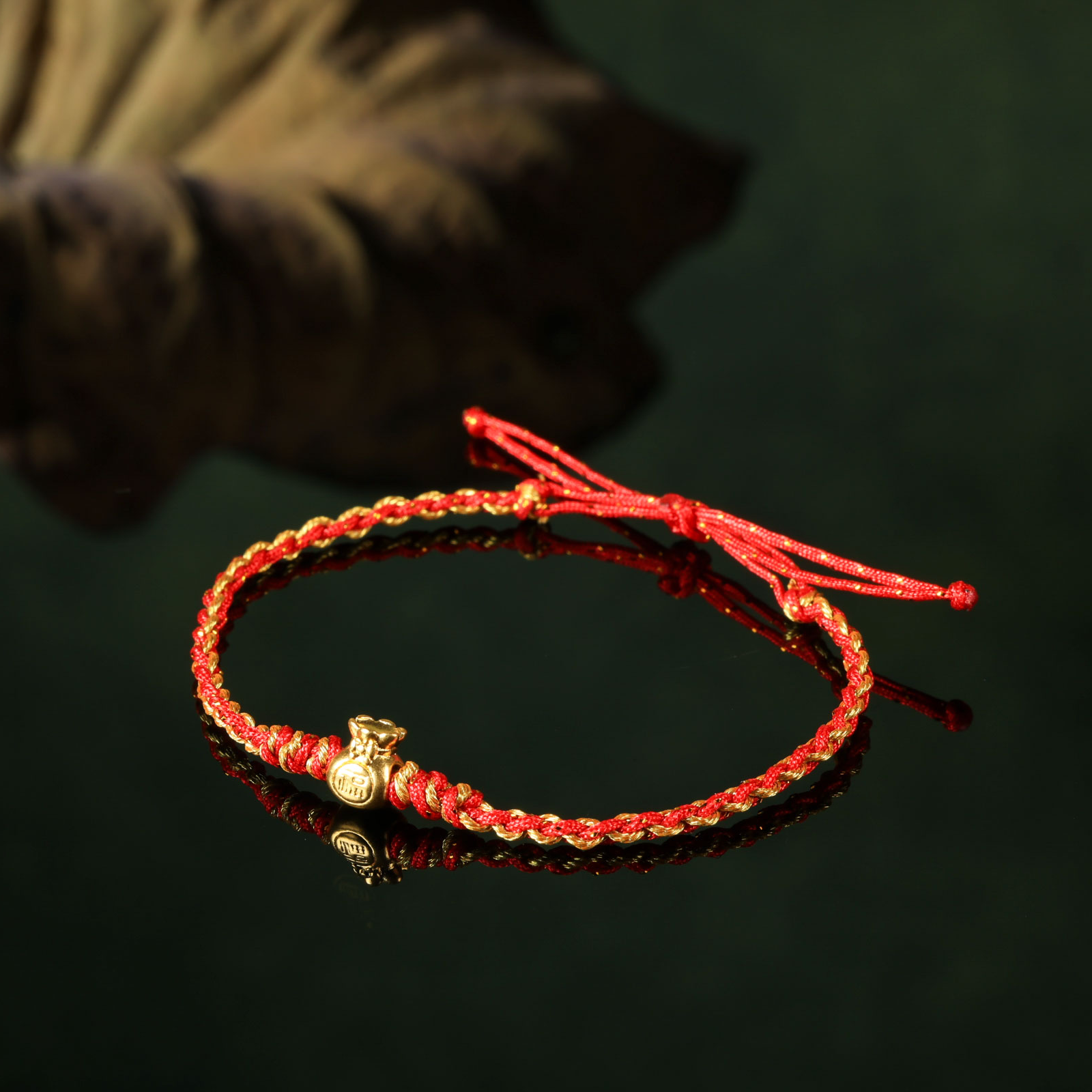 【意婵】《金满兜》18k金钱袋子单圈红绳-YC84195