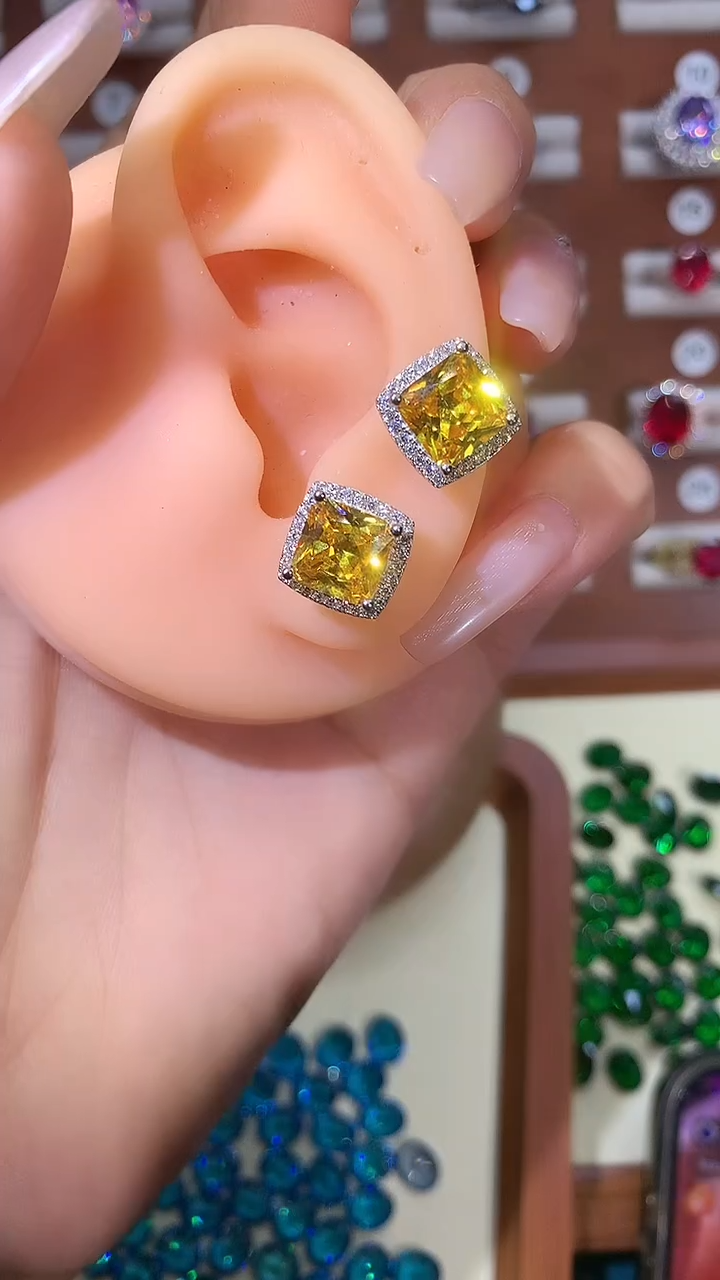 银S925镶嵌耳饰碧玺8银色