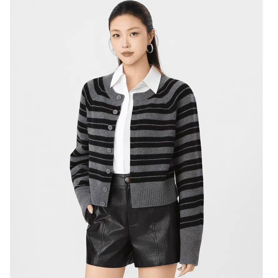 阿玛施绵羊毛保暖新款气质简约针织开衫红548033衣长50-55cm