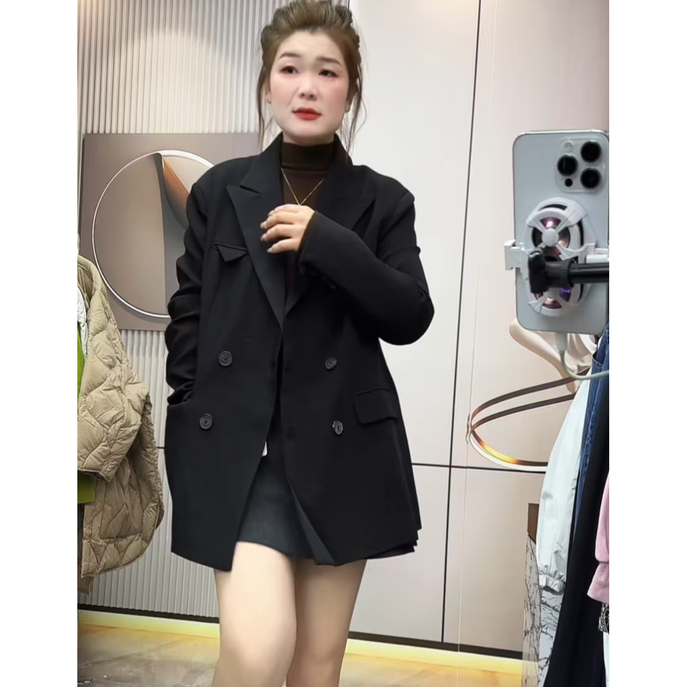 QW61#街头风纽扣常规极简风双排扣西装轻职风纯色西服