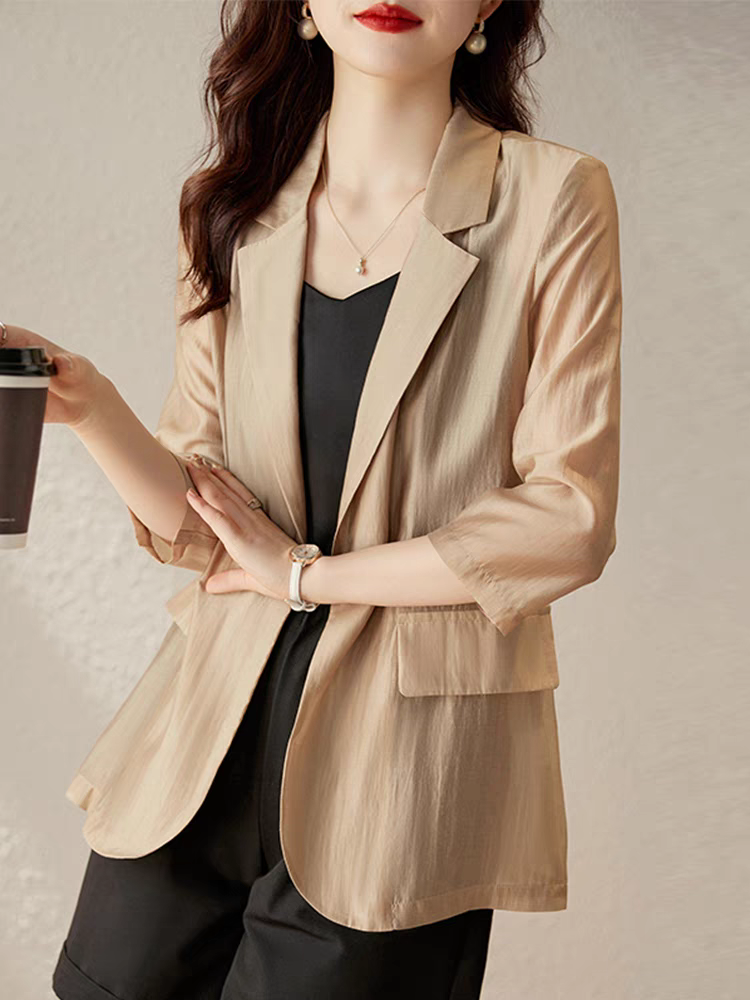 盘扣西装防晒外套2025夏季新款中式气质一粒扣七分袖