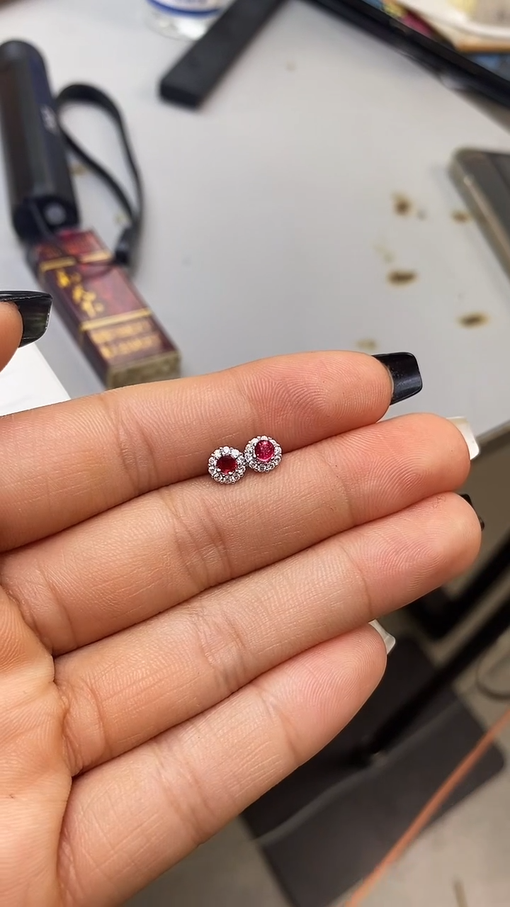 银S925镶嵌耳钉尖晶石天然尖晶石耳钉