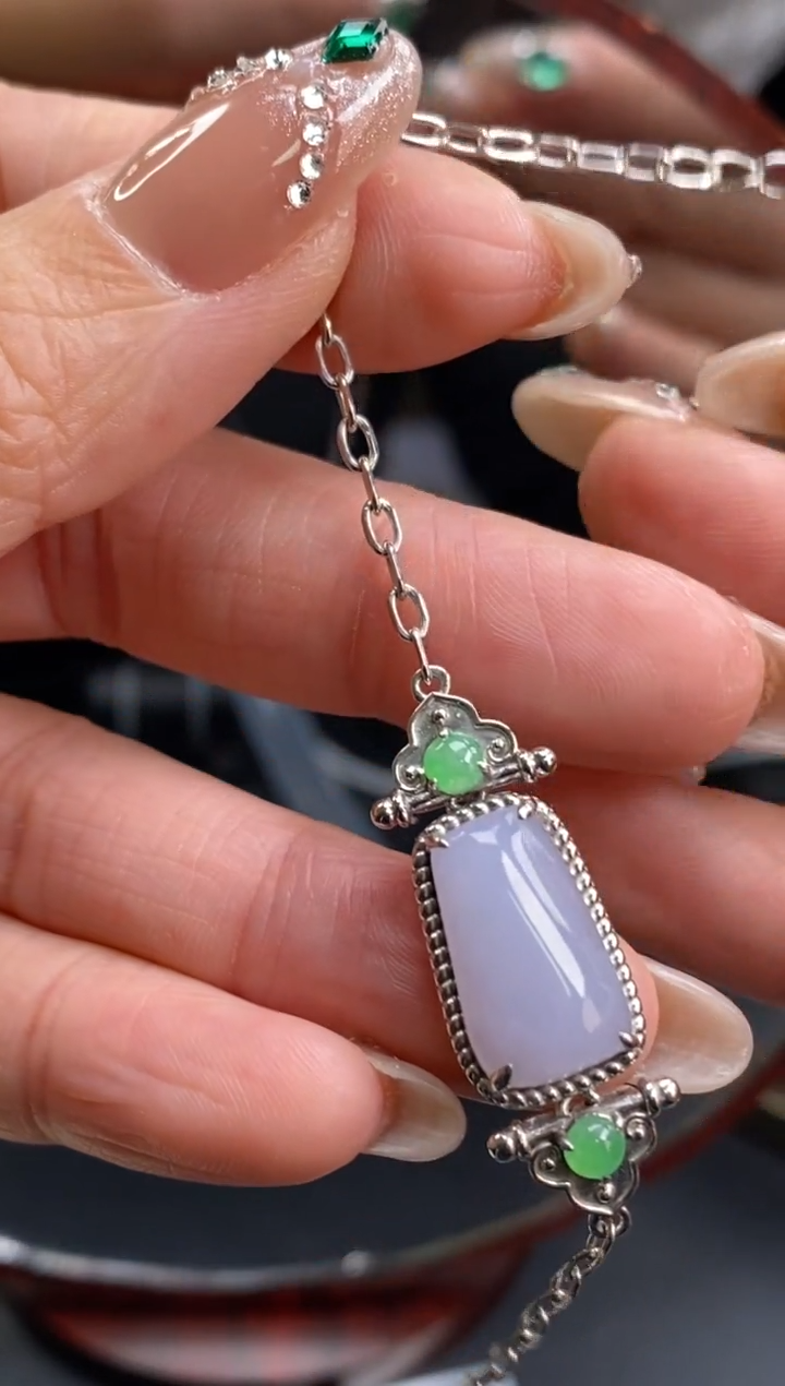 颈饰银S925镶嵌翡翠净货17172