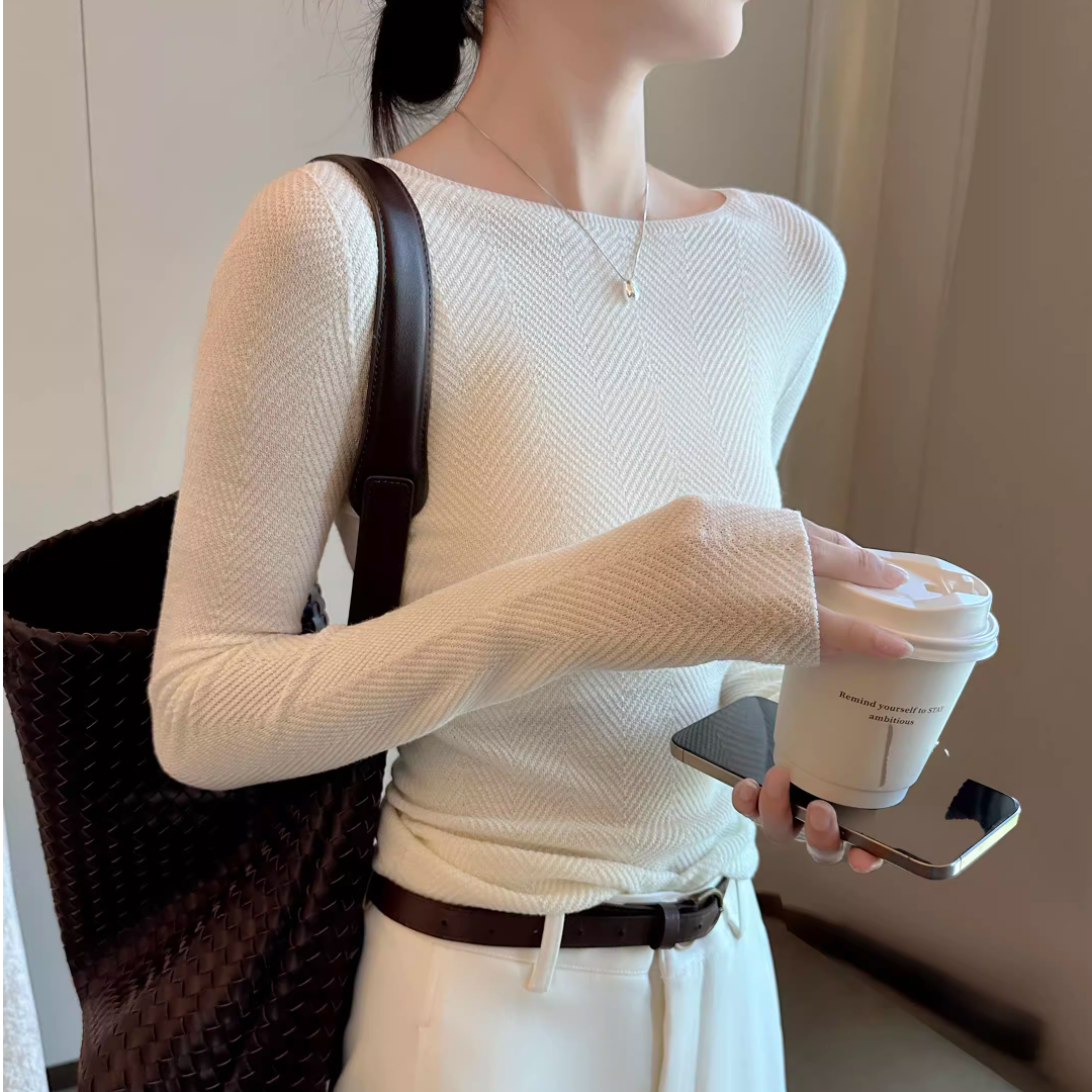 新款时尚洋气百搭女装针织长袖圆领百搭半高领毛针织衫短款法式女