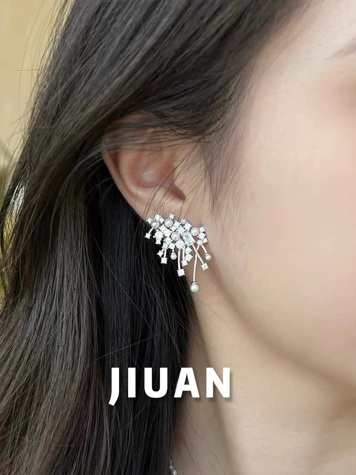 铜合金锆石耳饰 【明星同款】烟花唯美璀璨星云锆石S925银针耳钉