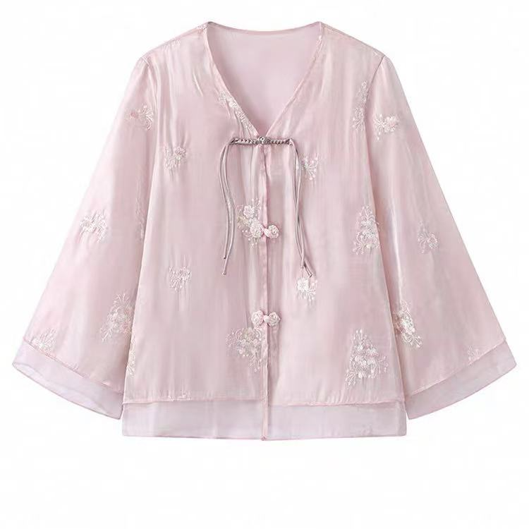 欧根纱国风新中式套装女2025夏季新款气质穿搭一整套绣花两件套