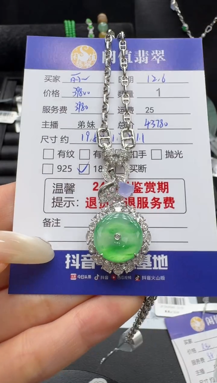 吊坠(赠链)18K金镶嵌翡翠丽*姐翡翠项链