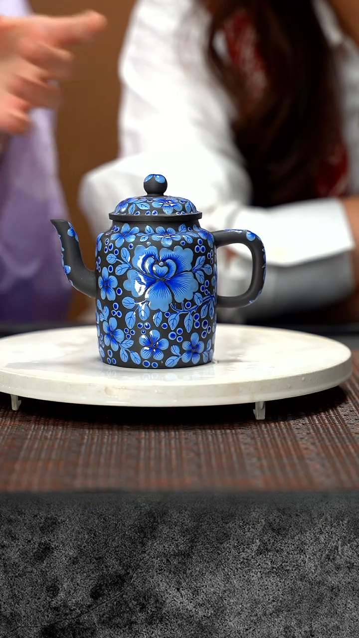 【闪购商品】紫砂茶壶蓝色丝毛 珐琅 QMJ